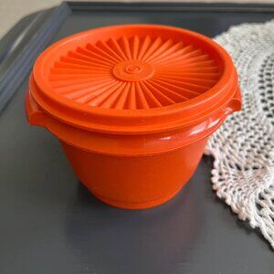 Vintage Tupperware Servalier Storage Bowl With Starburst Lid Orange USA
